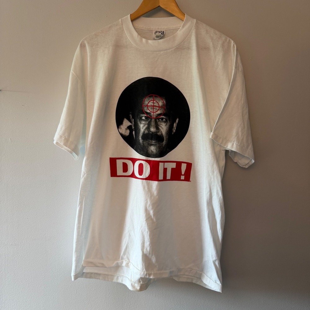 Vintage 80s Saddam Hussein Political Target T Shirt White Kingstree Premiere XL
